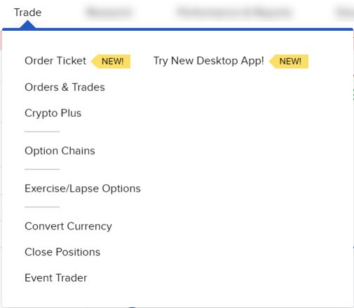 Image of the trade menu for Students